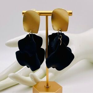 Fabulous Designer Avant Garde Runway Black and Gold Dangle Pierced Earrings